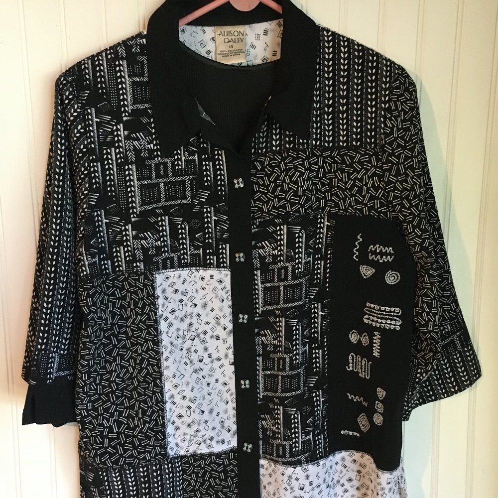 Allison Daley Black and White Shirt with Sleeveless Tank Top Size 14